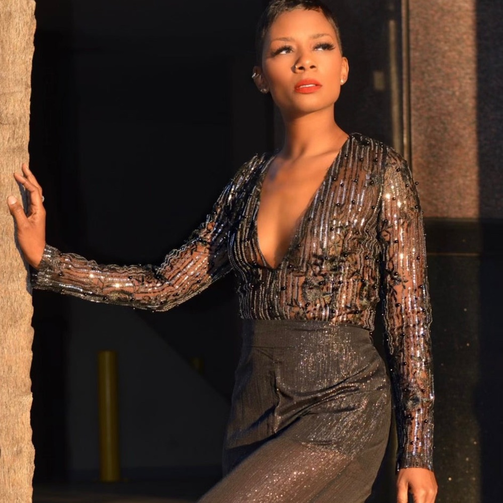 Black Silver Sequin Bodysuit